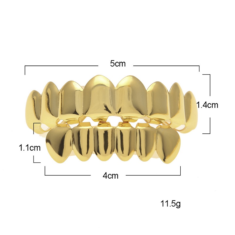 Mens Gold Grillz Teeth Set Fashion Hip Hop Jewelry High Quality Eight 8 Top Tooth & Six 6 Bottom Grills