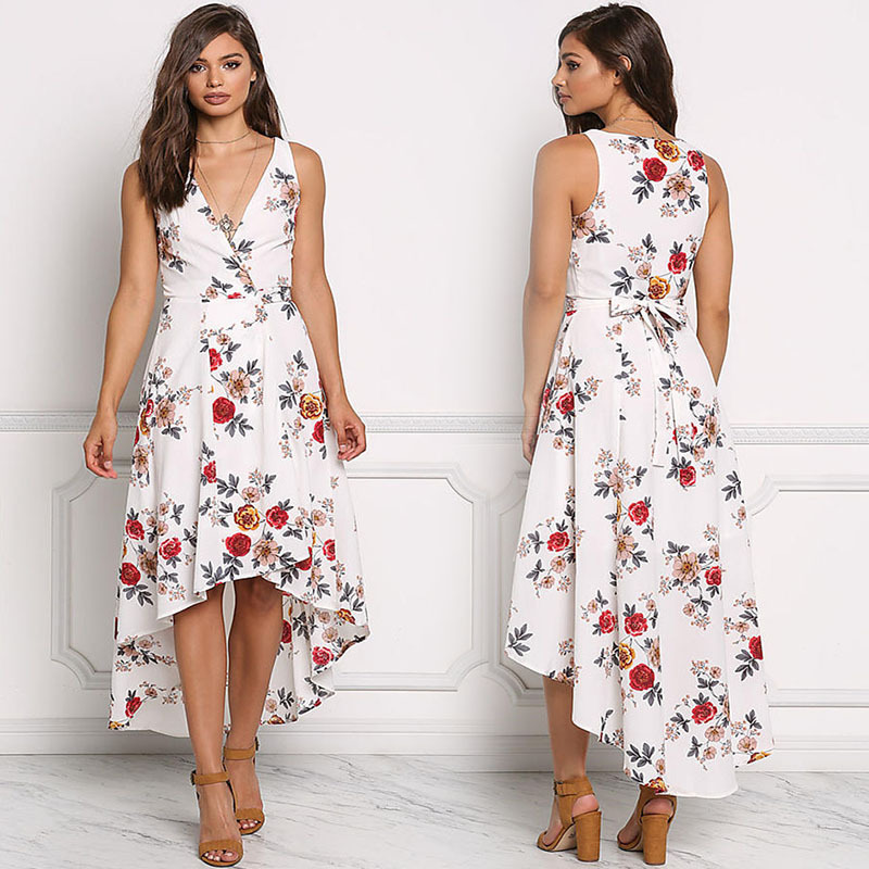 Women' Deep V Neck Sleeveless Summer Unique Cross Wrap Casual Elegant Midi Dress Flower Printed Ladies Dresses, Blue 
Women' Deep V Neck Sleeveless Summer Unique Cross Wrap Casual Elegant Midi Dress Flower Printed Ladies Dresses, Blue