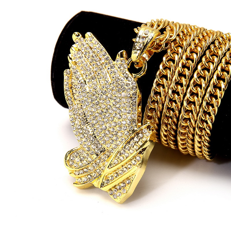 Hip-hop Iced Out Fashion Popular Clasping and Praying Charm 18K Gold Plated Pandent Necklace with Rhinestone for Unisex Accessories
Hip-hop Iced Out Fashion Popular Clasping and Praying Charm 18K Gold Plated Pandent Necklace with Rhinestone for Unisex Accessories