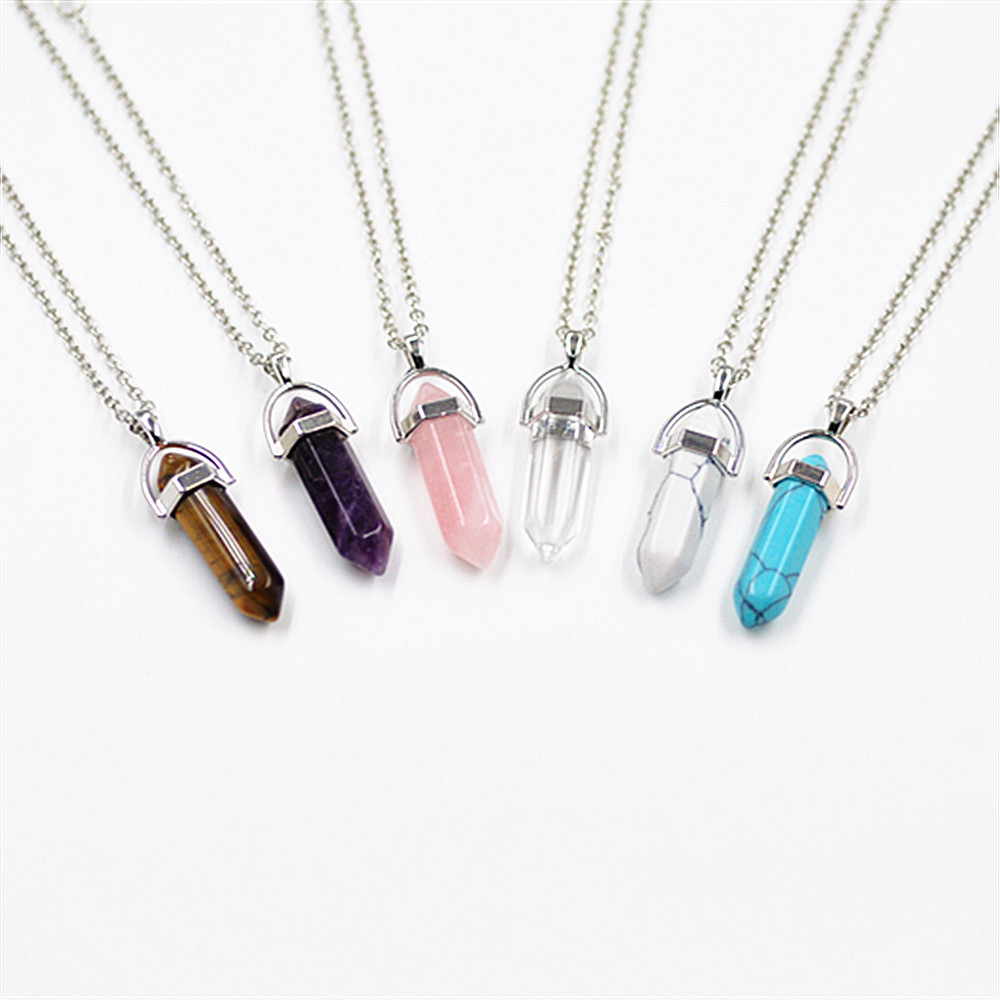 Silver color Natural stone hexagonal prism Necklace lava stone Volcanic Rock Aromatherapy Essential Oil Diffuser Necklace For Women Jewelry