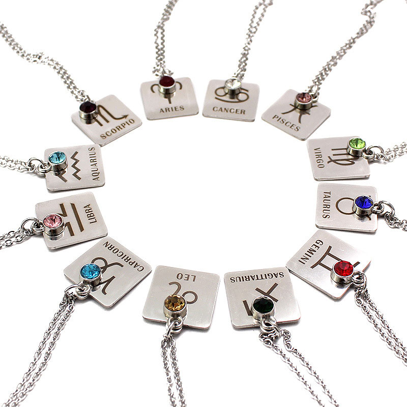 New 12 constellation lucky Crystal birthday stone Pendant Necklaces fashion Stainless Steel Lover jewelry Free shipping
New 12 constellation lucky Crystal birthday stone Pendant Necklaces fashion Stainless Steel Lover jewelry Free shipping