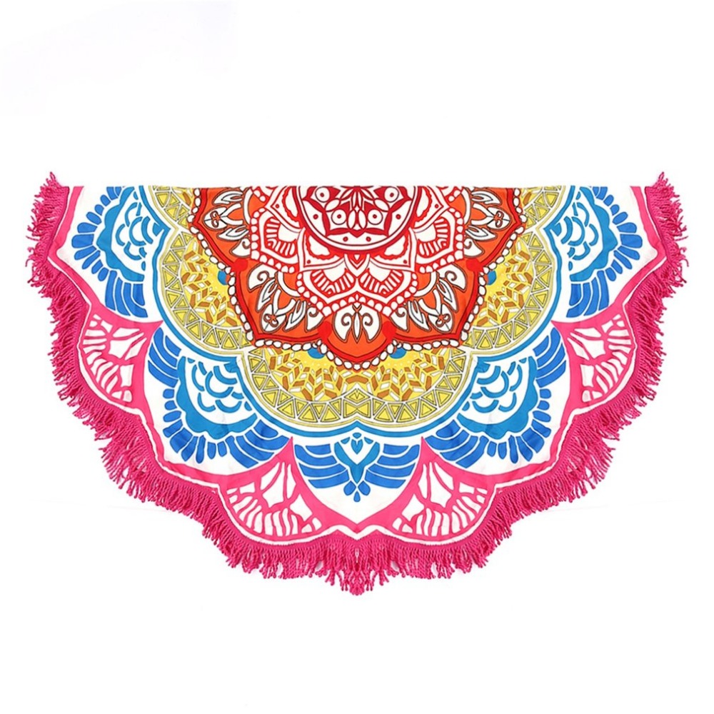147147CM Round Yoga Mat Towel Tapestry Tassel Decor With Flowers Pattern Circular Tablecloth Beach Picnic Mat