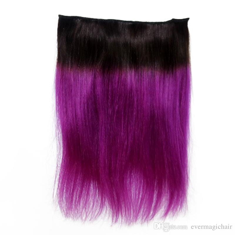 Hot Selling Wholesale 1B/violet Straight One Piece Clip In Human Hair Extensions 5Clips With Lace Remy Human Hair