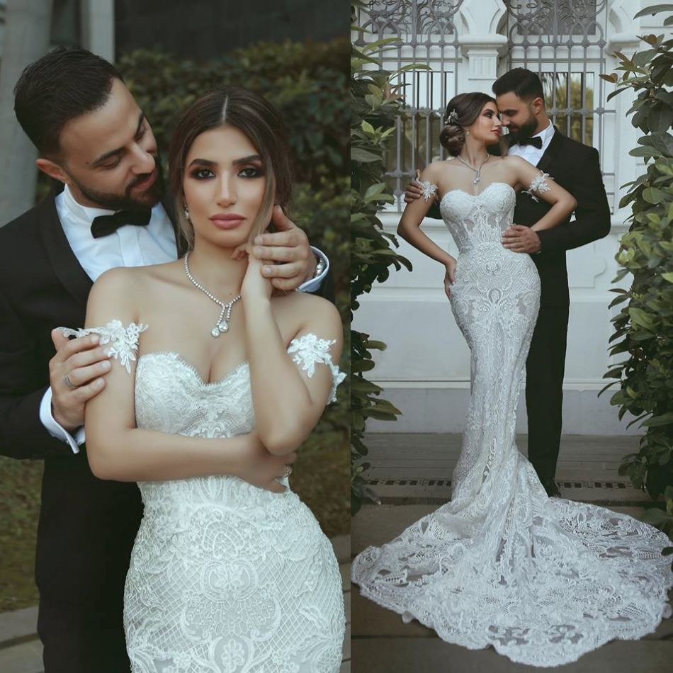 latest mermaid wedding dresses off the shoulder sweetheart lace appliqued bridal wedding gowns sexy bride dresses