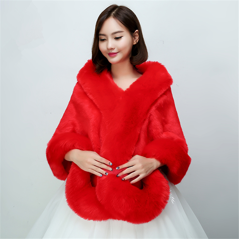 High Quality Elegant Warm Bolero Bridal Cape Winter Fur Women Jacket Cloaks Party Wedding Coat QC1160