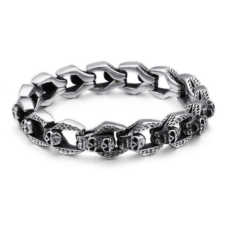 Classic Skeleton Pattern Stainless Steel Bracelet Ancient Silver Punk Men's Thick Heavy High Polished Skull Hip Hop Rock Bangle Jewelry
Classic Skeleton Pattern Stainless Steel Bracelet Ancient Silver Punk Men's Thick Heavy High Polished Skull Hip Hop Rock Bangle Jewelry