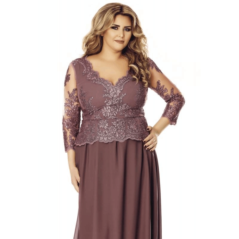 A Vintage E Chiffon Mother Of The Bride Dresses V Neck Sleeve Appliques Sequin Wedding Guest Dress Zipper Back Formal Gowns
