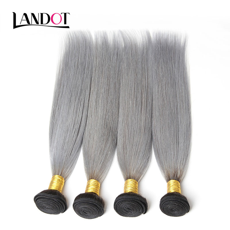 9A Ombre 1B/Grey Brazilian Virgin Human Hair Weaves 4 Bundles With Top Lace Closures Straight Ombre Peruvian Malaysian Indian Cambodian Hair