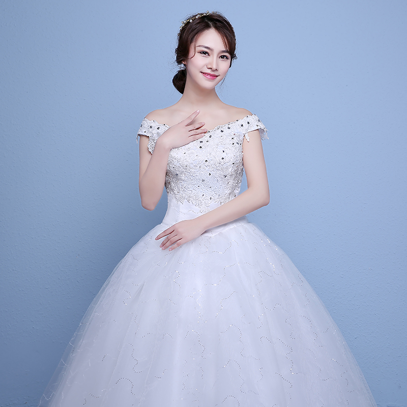 2 Color Real Photo simple Fashion Wedding Dress 2018 New Arrival Korean Style Boat Neck Lace princess vestido de noiva Appliques
