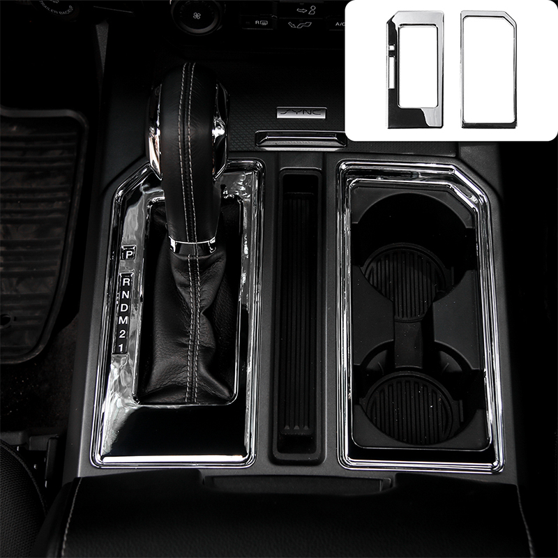 ABS Car Gear Panel Cup Holder Kit Decorative Trim For Ford F150 2016+ Auto Interior Accessories