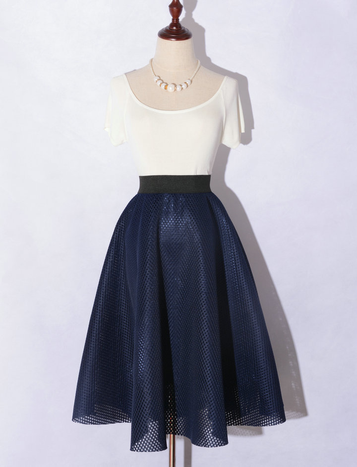 New design womens high waist hollow out ball gown midi long big expansion solid color party skirt S M L XL