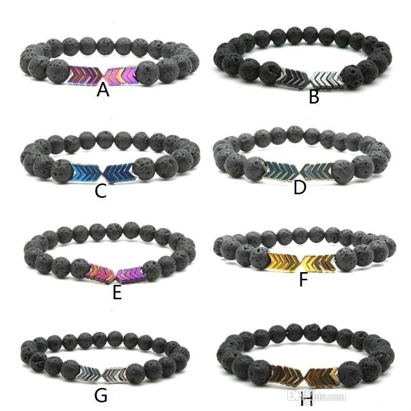Volcanic Lava Stone Essential Oil Diffuser Bracelets Bangle Healing Balance Yoga Magnet Arrow Beads Bracelet Men Women KKA2195