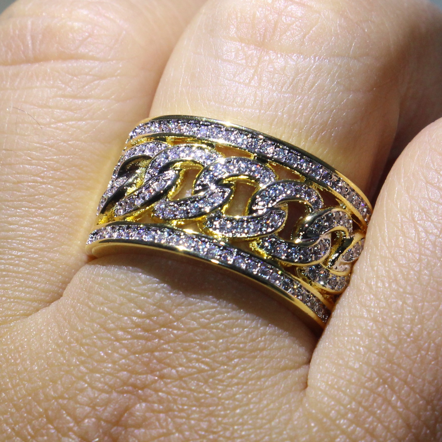 Sterg Sier & Gold Fill Pave White Sapphire CZ Dia Infinity Wide Ring - Sizes 5-10