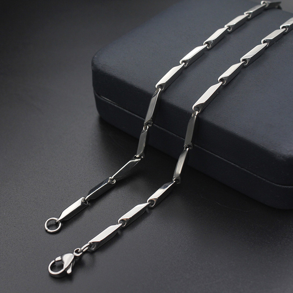 Solid Stainless Steel Silver Rice Shape Chains NecklaceJewelry for Men and Women Jewelry Accessories