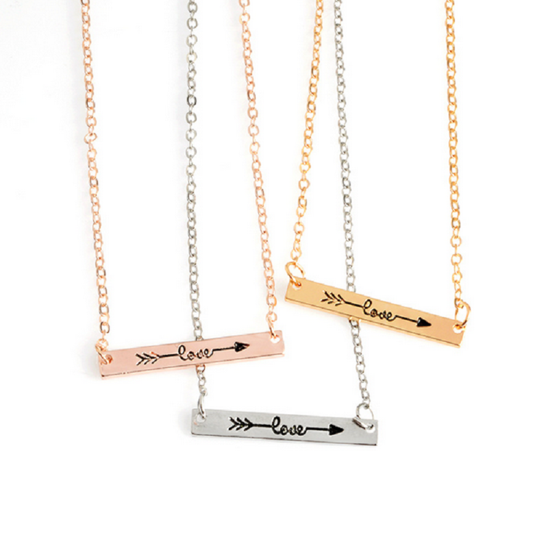 Personality Fashion Rose Gold Gold Silver Bar Arrow Shape Love Rectangular Brand Alloy Necklace Female Fashion Jewelry Gift
Personality Fashion Rose Gold Gold Silver Bar Arrow Shape Love Rectangular Brand Alloy Necklace Female Fashion Jewelry Gift