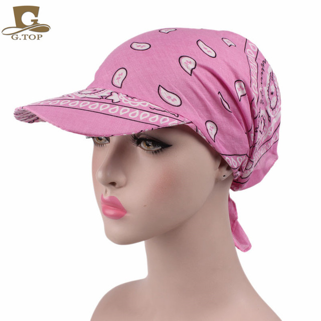 Unisex paisley Visor Pre Fitted Bandana Hat outdoor sun bandans cap Head Scarf bandit turban cap men and women Wide Brim sunhat