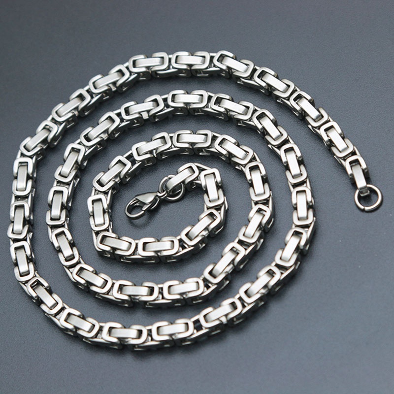 Mens Chain 4mm 5mm Silver Tone 316 Stainless Steel Byzantine Box Link Necklace Chain