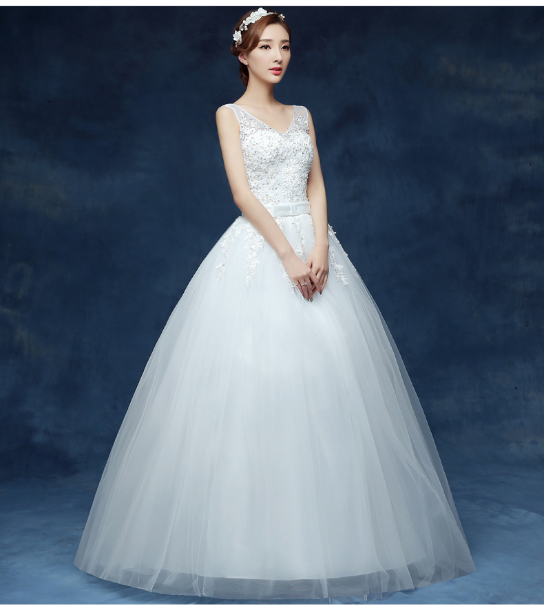 Cheap 2018 New Vestido De Noiva V-Neck Sleeveless Style Sequined Decoration Wedding Dress Custom Made White Lace Up