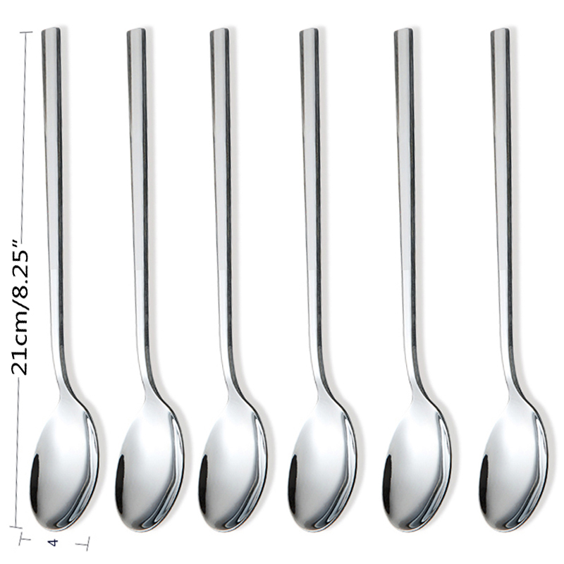 Eco-Friendly 6pcs Stainless Steel Dinner Spoons Long Handled spoon Coffee Milk Spoons Korean Round Soup Dessert Spoons6775882