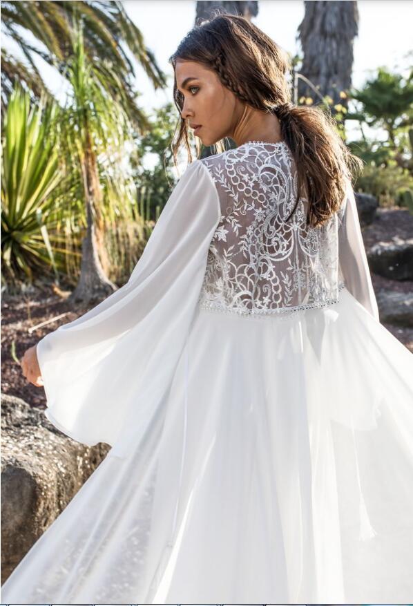 2018 Asaf Dadush Boho Wedding Dresses Spaghetti Lace Applique Sweep Train Chiffon Sexy Beach Wedding Gowns Side Split Bohemian Bridal Dress