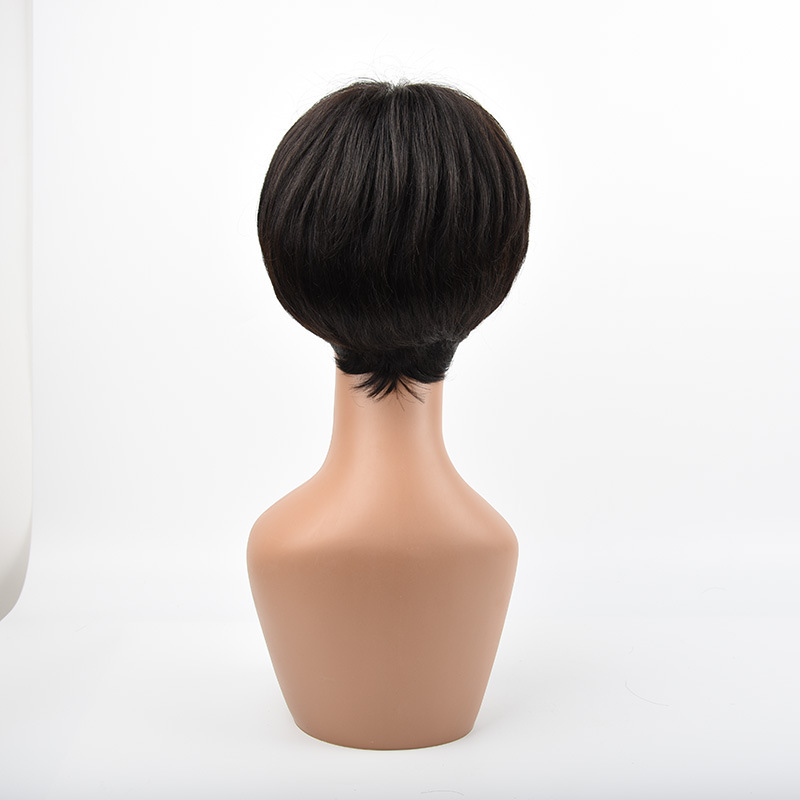 New Short Lace Front Human Hair Wig With Bangs Bob Pixie Cut African Haircut Style Brazilian Wigs For Black Women