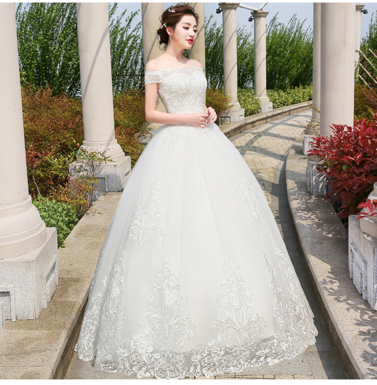 100% Real Photo Hot New Arrive Wedding Dress 2018 Bride Elelgant Short Sleeve Sweet Boat Neck Classic Lace Embroidery Princess