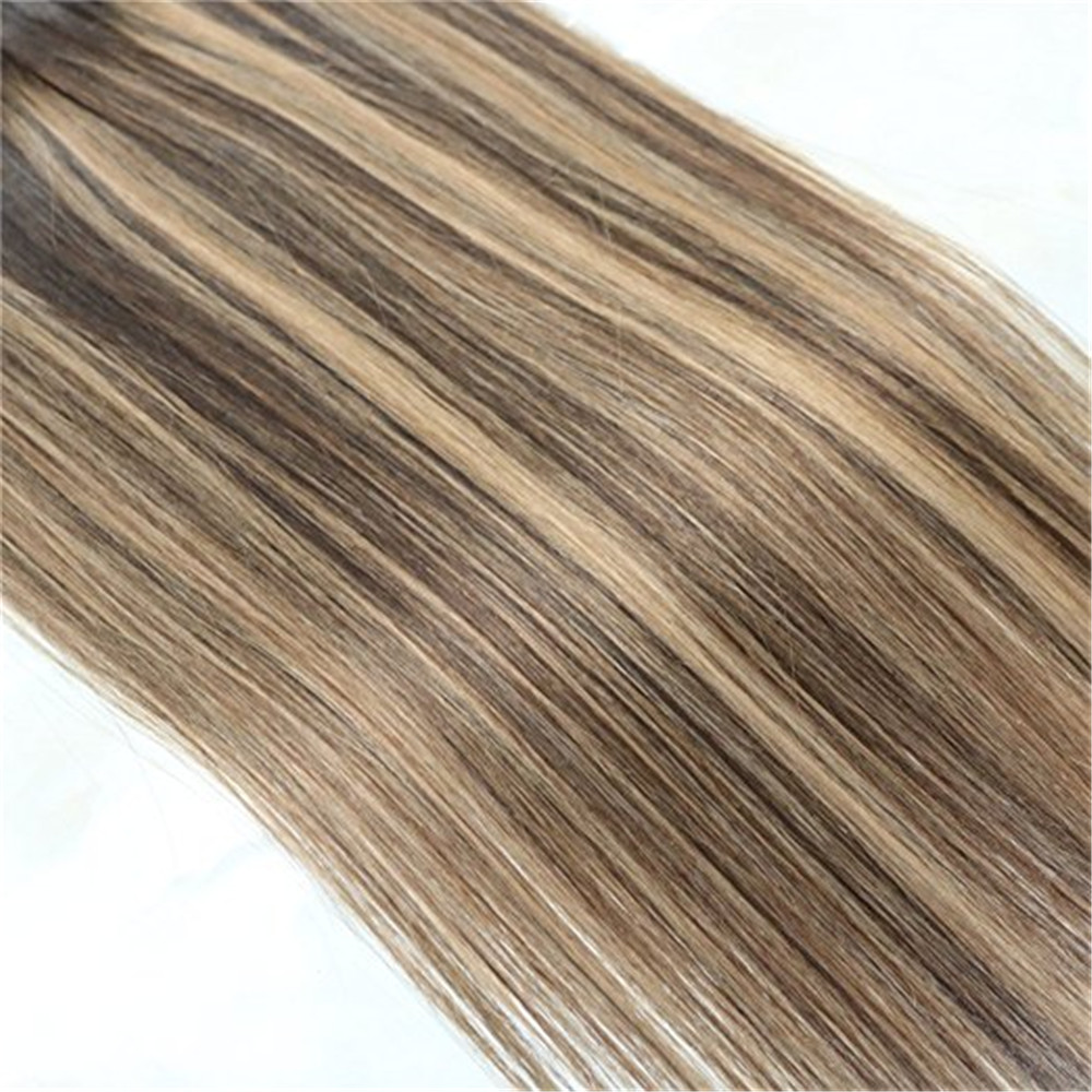 One Piece Real Hair Extensions Clip in Human Hair Balayage Highlight Color #4 Chololates Brown To #27 Honey Blonde Ombre Hair Weft