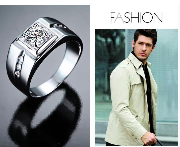 New Arrival Sparkling Fashion Jewelry 925 Sterling Silver Solitaire White Topaz CZ Diamond Women Men Wedding Band Ring Gift