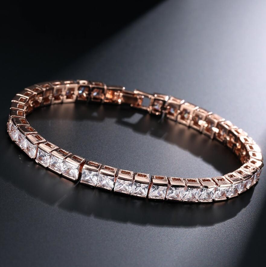Princess Topaz Bracelet | Exquisite Tri-Gold Square CZ Women's Wristband