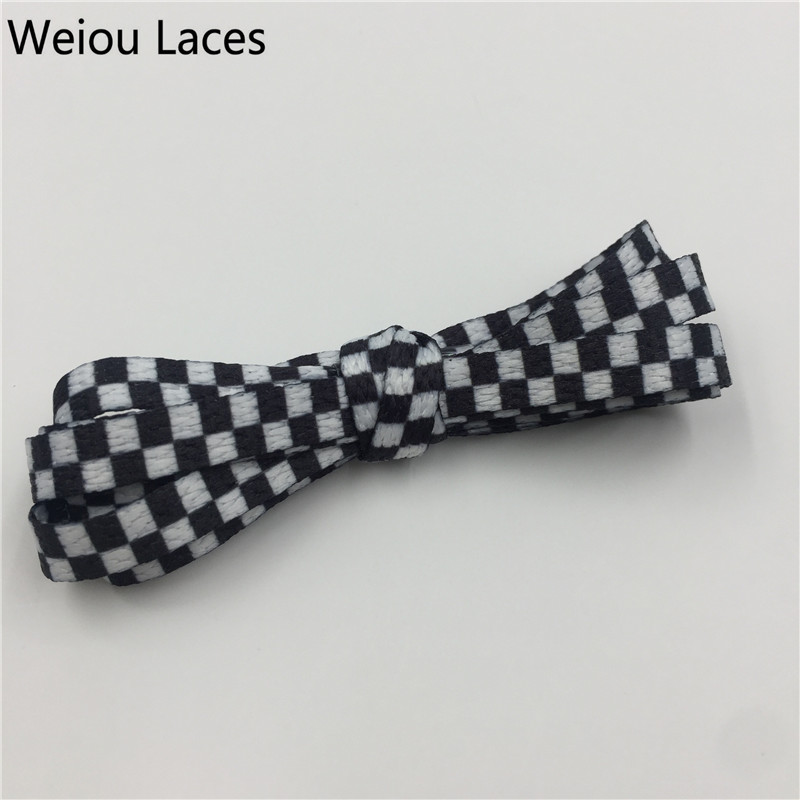 Weiou Black & White Printies Checkered Flat Shoe Laces Flatties for Skater Boot 160cm silk screen printing shoelace
