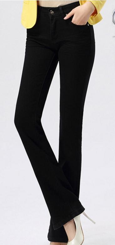 Spring and autumn high waist jeans female long trousers elasticity big size bell-bottomed pants