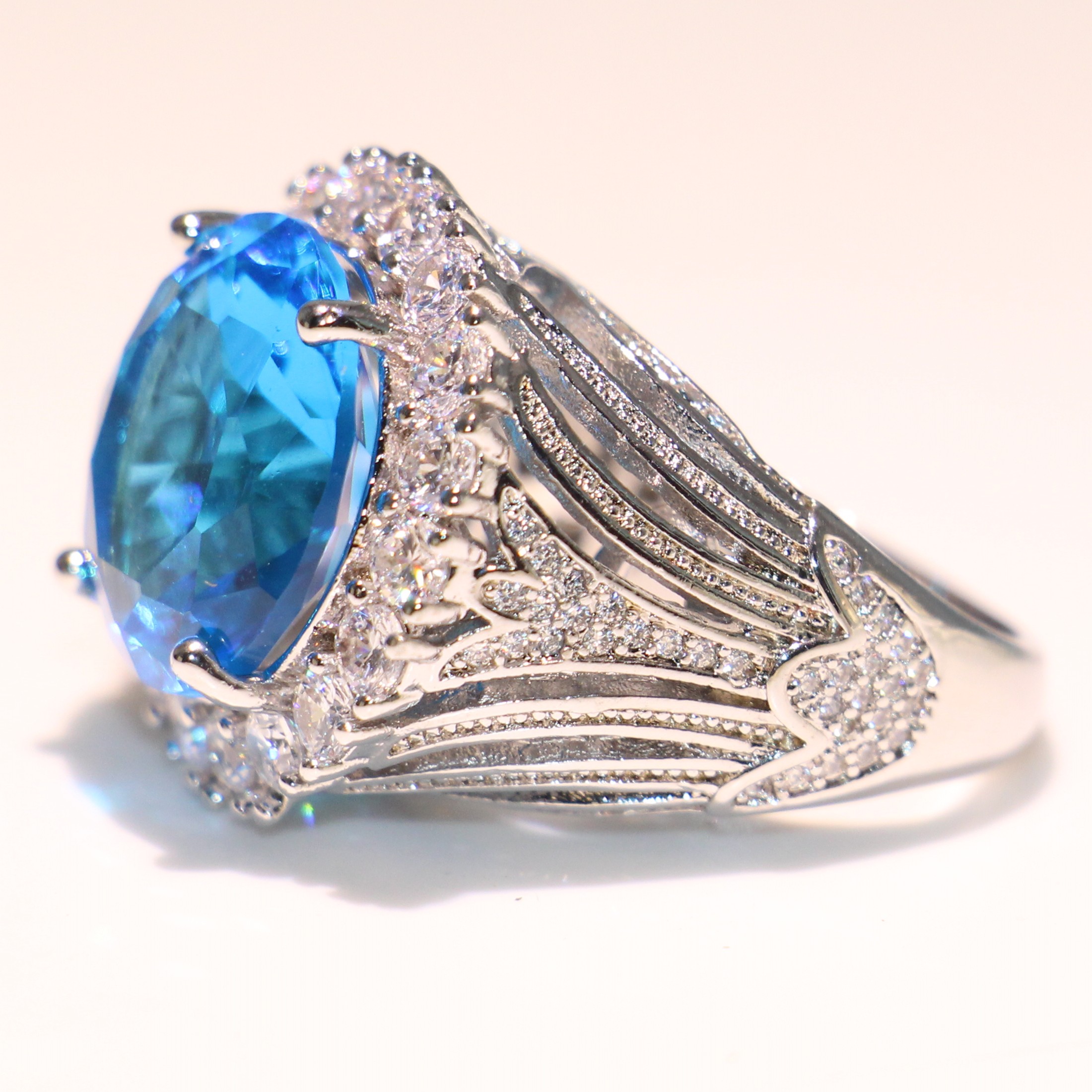 Size 6-10 Drop Shipping Jewelry Sterg Sier Big Aquamarine CZ Crystal 12CT Women Wedding Eternity Finger Ring For Lover Gift