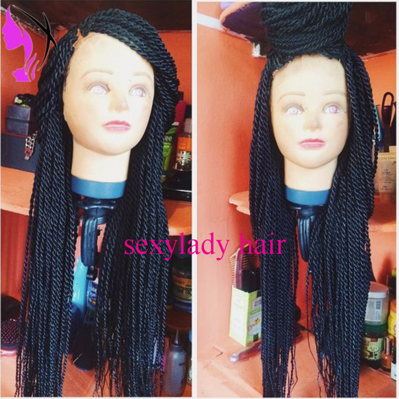 180density synthetic Senegalese 2x twist wig black/brown /burgundy /ombre color braided lace front wig for black women with baby hair