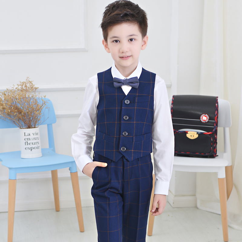 High Quality Two Pieces Boys Clothes Custom Made Damier Check Boys Formal Suits For Wedding Events(vest+pant)