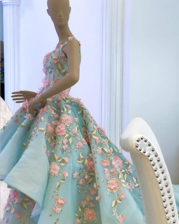 Fashion Forward Evening Prom Dress Sweetheart Neck Pink 3D Flower Zipper Backless Party Dress Glamorous Hi-Lo Chapel Train Evening Dresses