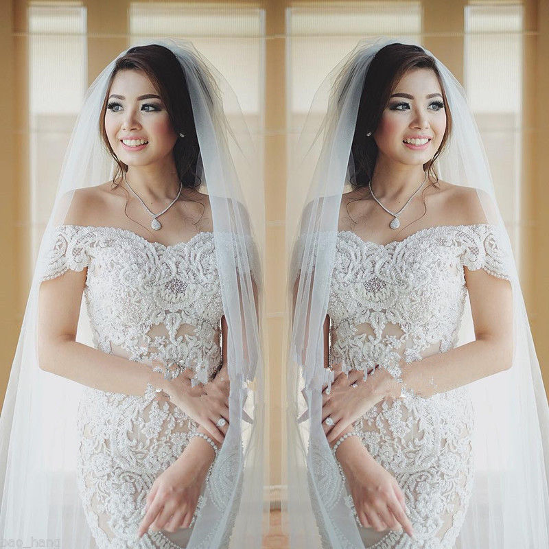 Luxury Beads Mermaid Wedding Dresses With Detachable Train Off The Shoulder Lace Appliqued Boho Bridal Gowns Custom Made vestido de novia