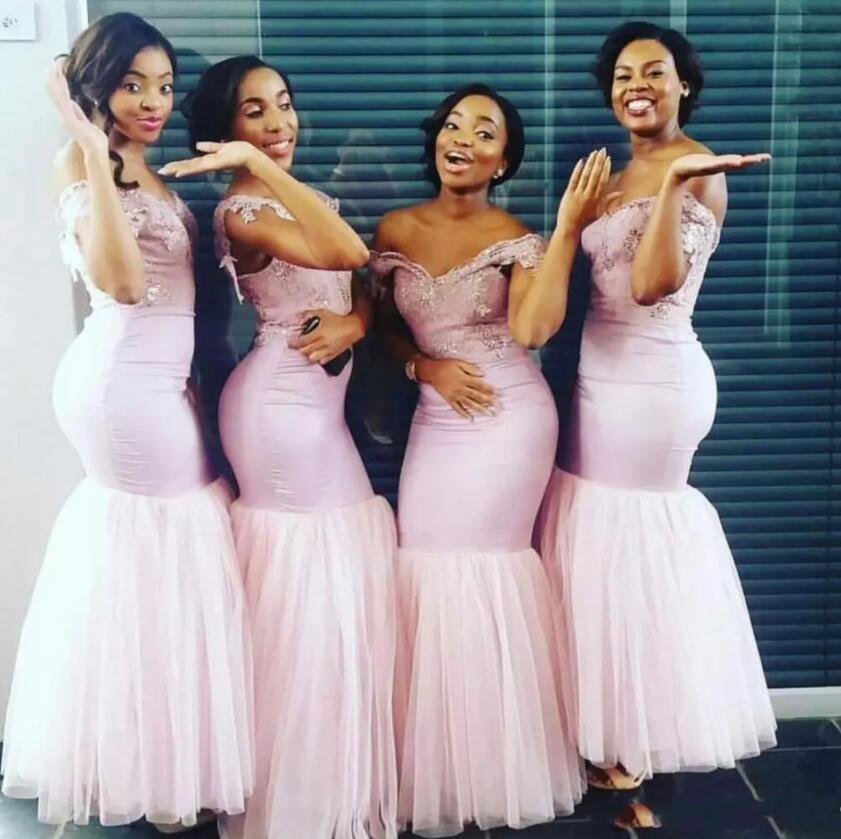 Blush Pink Mermaid Bridesmaid Dresses South African Off Shoulder Lace Appliques Maid Of Honor Gowns For Wedding Party Wear Floor Length 0521
