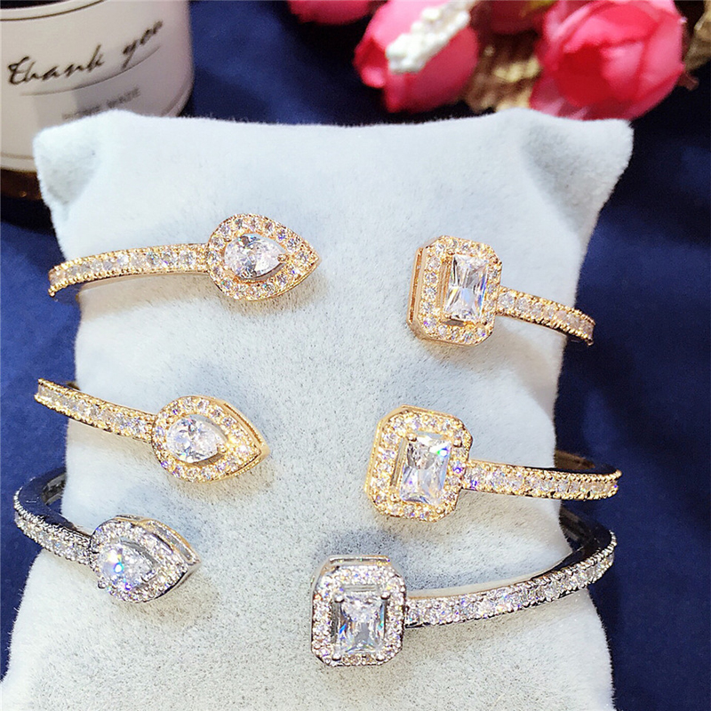 Hot sale Normal Cubic Zirconia Baguette Bracelet Bangles Jewelry Man Women Gold Color Cuff Bracelets Birthday Gifts B-022