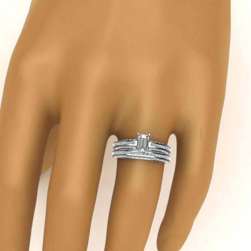 Victoria Wieck Sparkling Handmade Jewelry Couple Rings 925 Sterling Silver Eternity Princess Cut White Topaz CZ Diamond Bridal Ring Set Gift