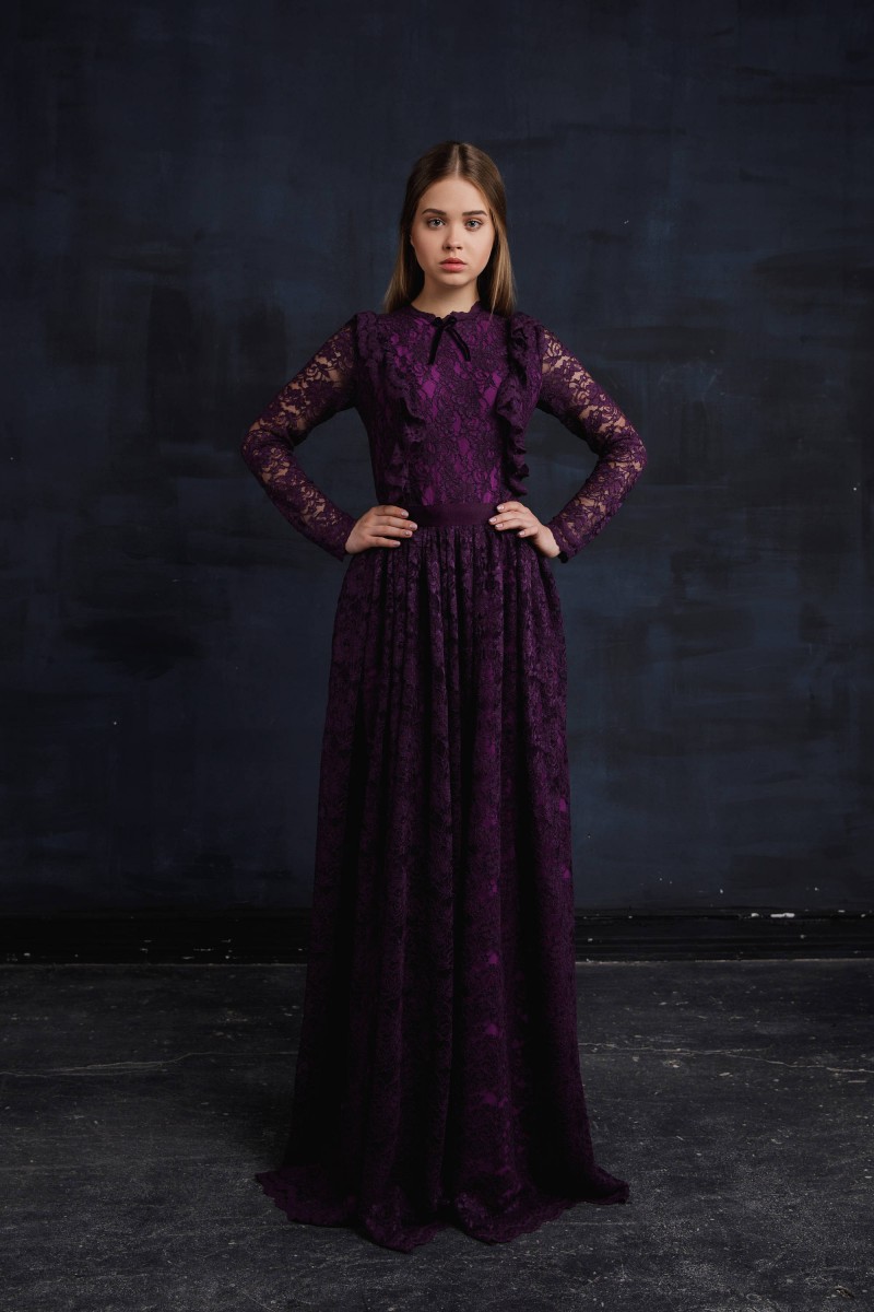 Royal Blue Lace Country Bridesmaids Dresses Jewel Neck Long Sleeves Wedding Guest Dress or Length Junior Maid Of Honor Gowns