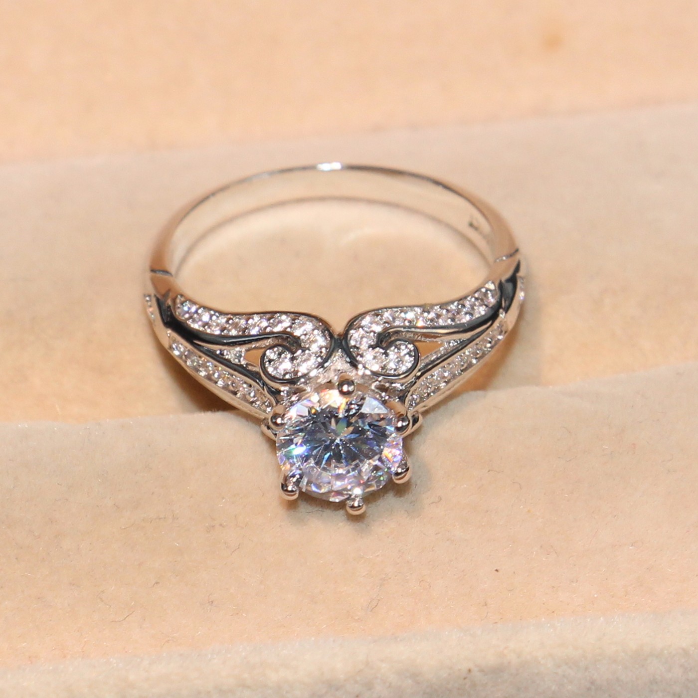 Luxurious Size 5/6/7/8/9/10 Fashion jewelry High quality 10kt white gold filled GF white topaz women wedding GEM Ring set gift