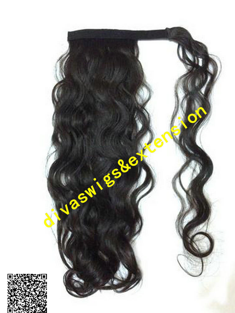 Water wavy drawstring ponytail human hair piece for black women wraps ,lovely wet wavy ponytail hair extension human hair 100g-140g #1b