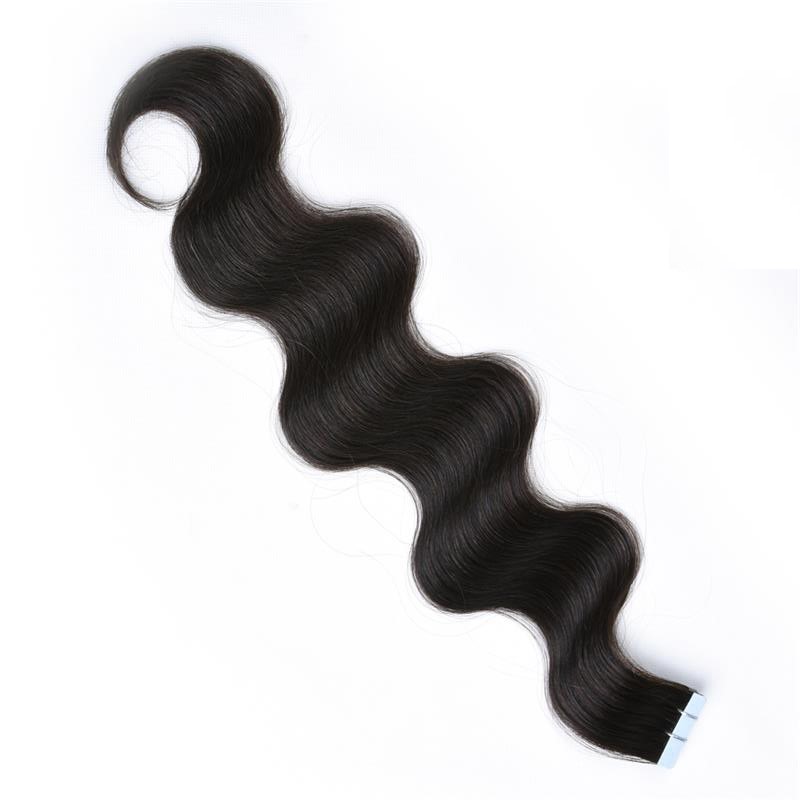 Tape in Human Hair Extensions #1B Natural color body wave Remy Skin Weft Remy Hair Extensions Slik Tape ins Extensions