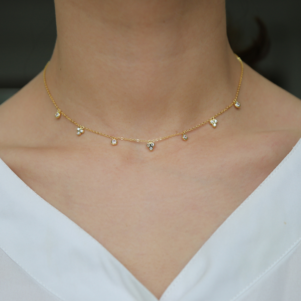 925 sterling silver geometric round triangle cz charm choker chain elegance women jewelry lovely gorgeous cz drop collarbone necklace