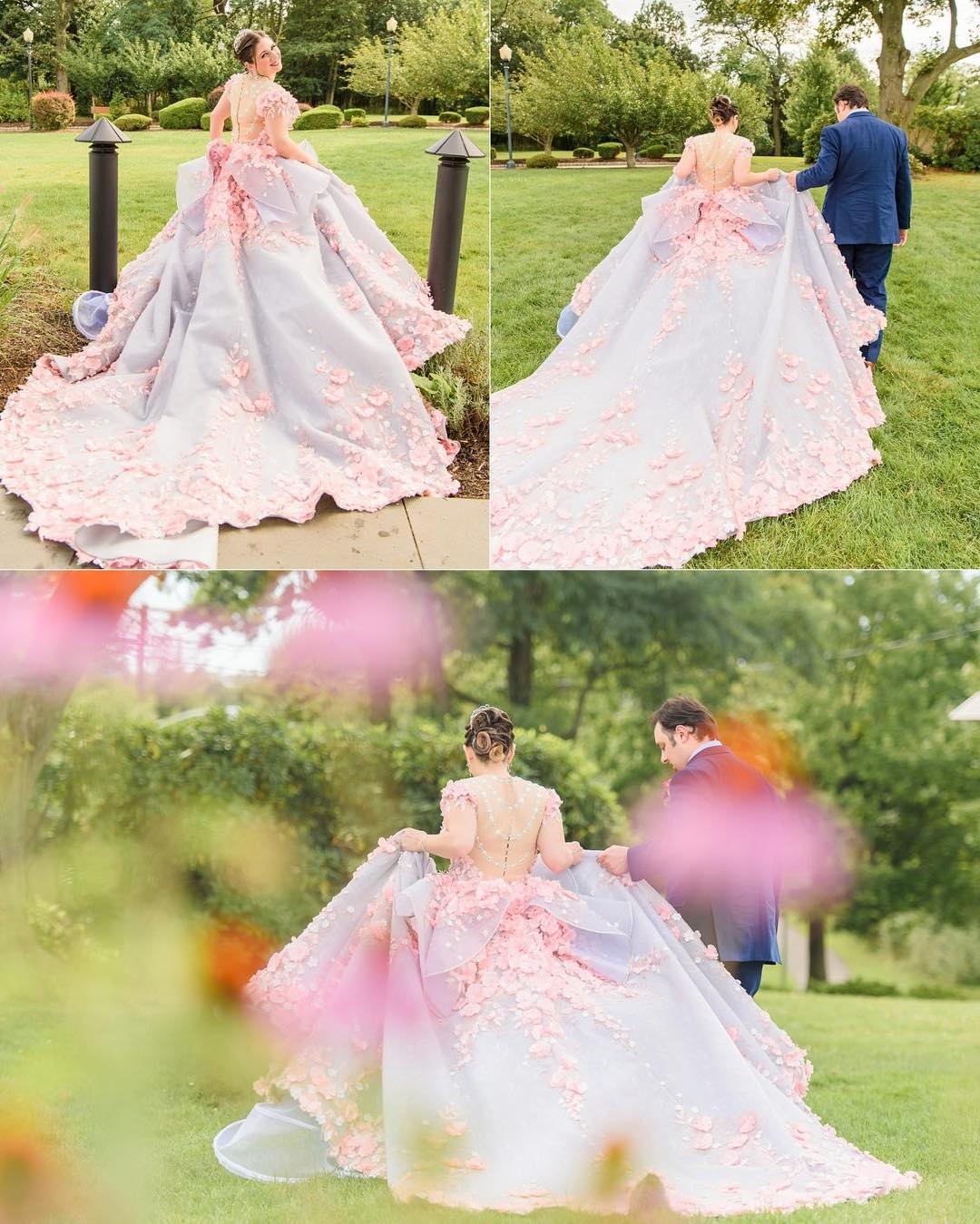 Fairy Charming Lace Wedding Dress Crystal Beads 3D Floral Appliques Short Sleeve Bridal Gown Custom Made Plus Size Princess Wedding Dresses