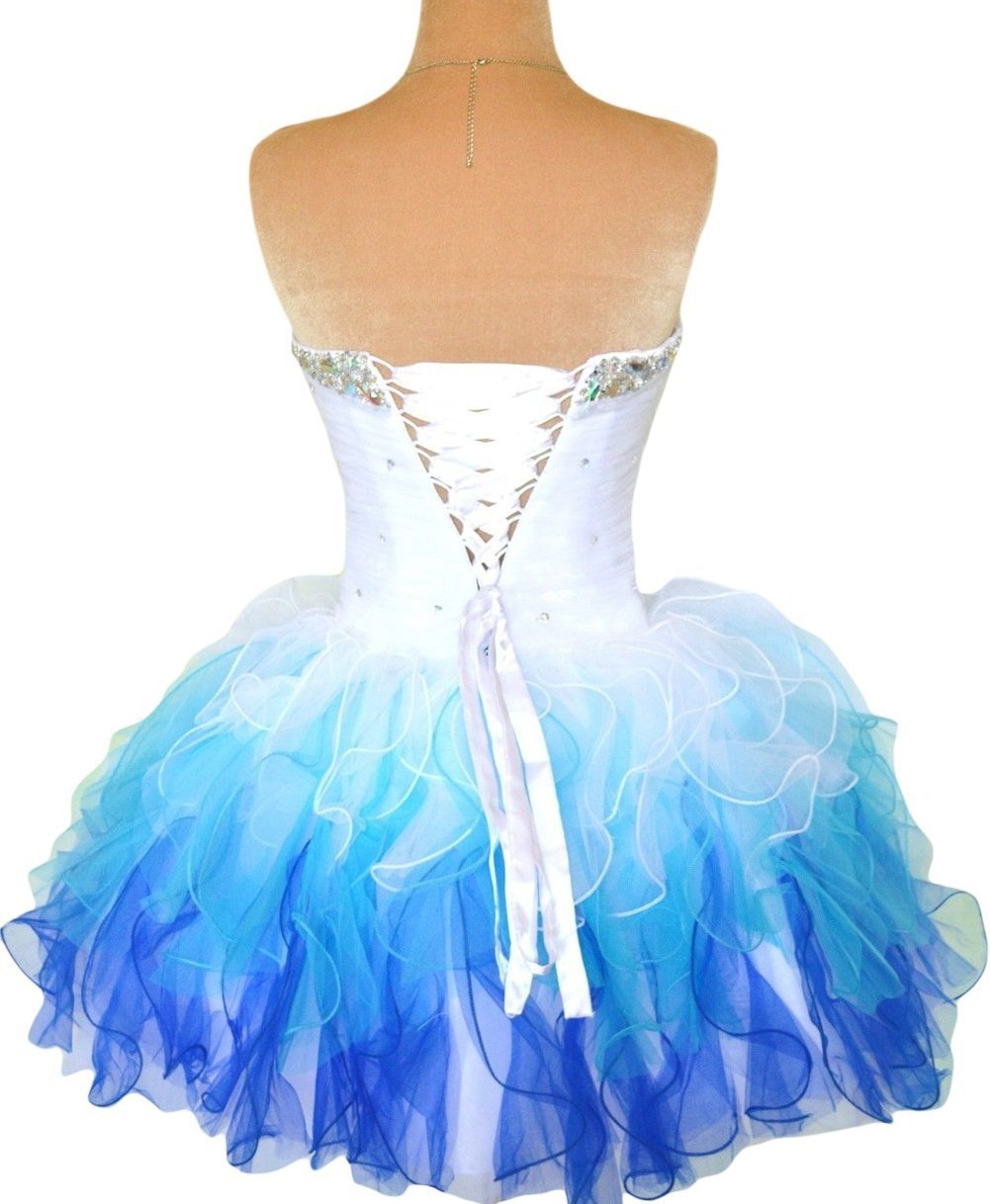 Organza Puffy Short Prom Dresses Sweetheart Beaded Ruffles Pleated Lace Up Sweet 16 Ball Gown Homecoming Dresses Real Photos
