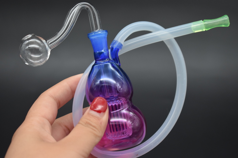 Colorful Mini oil rig Bong Thick Heady Glass oil burner pipe 10mm female small water smoking pipe with silicone hose mouth drop tip