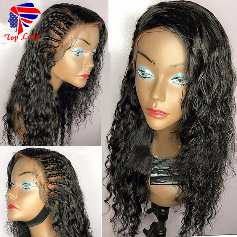 High quality side part Long Curly brazilian wig Glueless Heat Resistant Synthetic Lace Front Wig With Baby Hair For African American Wigs