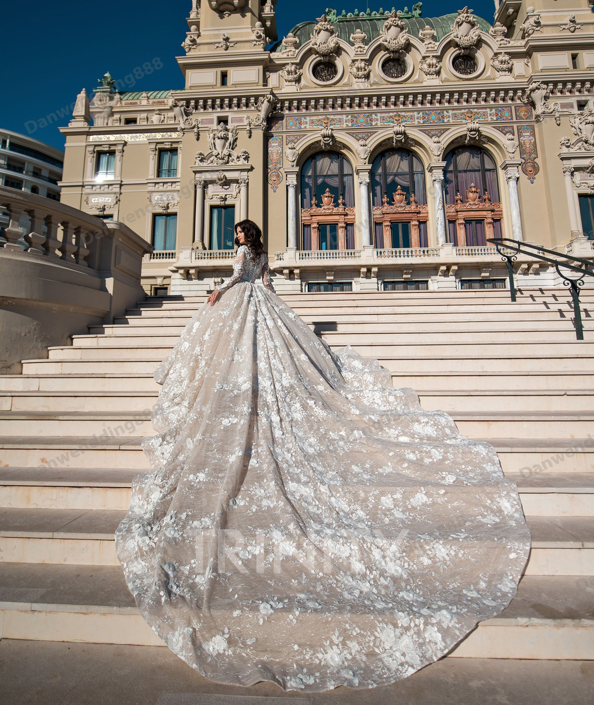 Luxury Champagne Lace Sleeves Applique Ball Gown Wedding Dresses Bridal Pageant Dresses Wedding Attire Dresses Custom Size 2-16 ZW713249