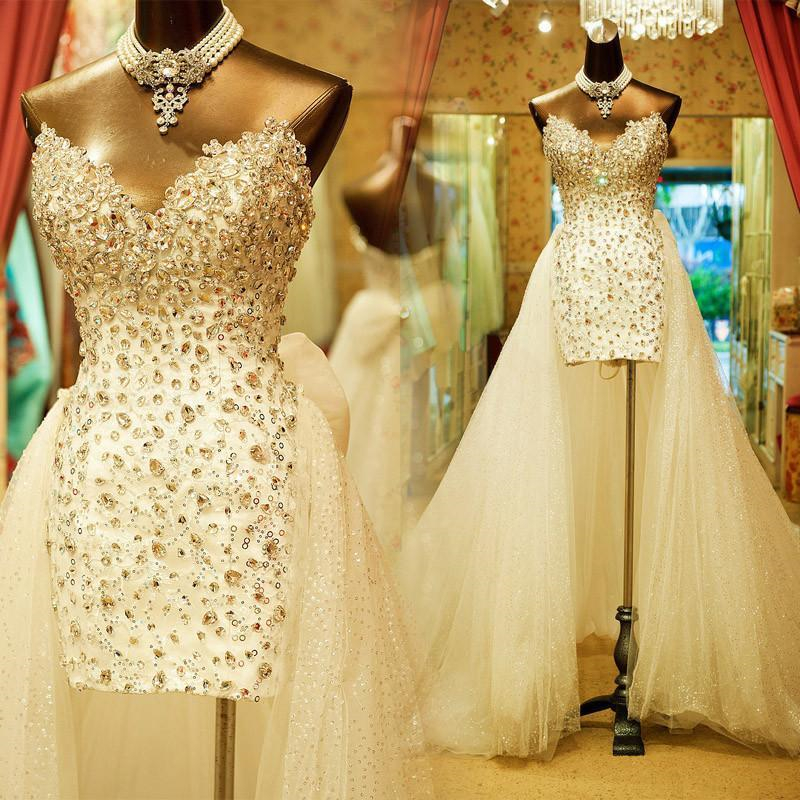 High Low short Wedding Dresses With Detachable Skirt Luxury Crystals Corset Sparkly Sweetheart Short Front Beach Bridal Gowns Real Photo, Champagne
High Low short Wedding Dresses With Detachable Skirt Luxury Crystals Corset Sparkly Sweetheart Short Front Beach Bridal Gowns Real Photo, Champagne